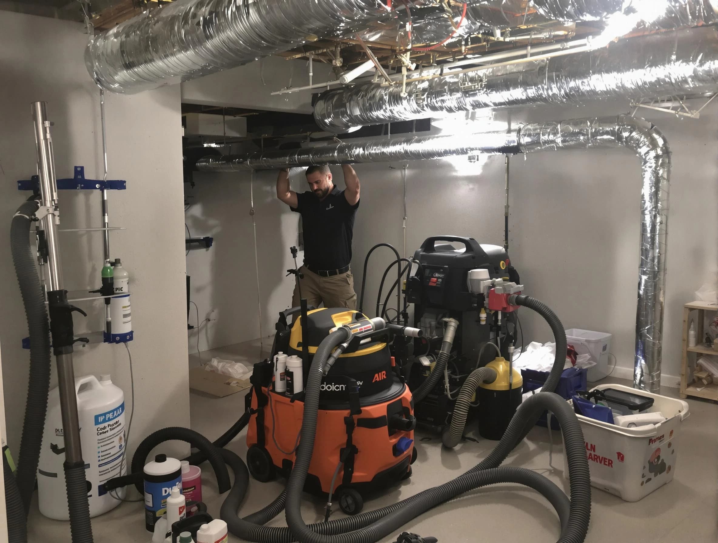 Colonial Heights Air Duct Cleaning specialist performing professional mold removal from air ducts using safety equipment in Colonial Heights