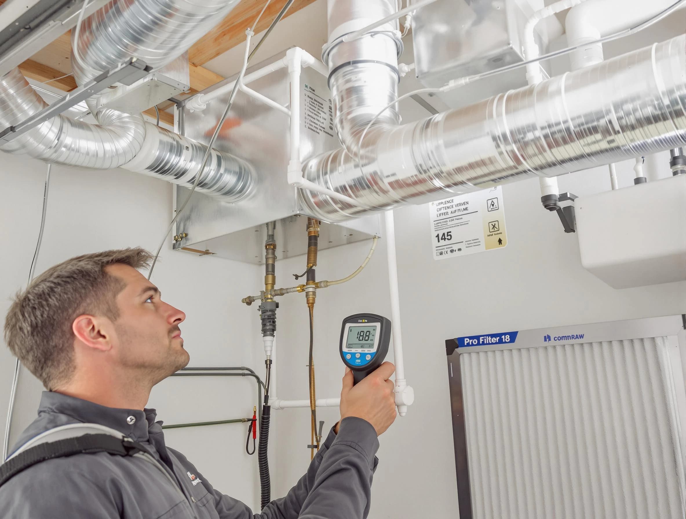 Colonial Heights Air Duct Cleaning expert conducting detailed filter system inspection using diagnostic tools in Colonial Heights