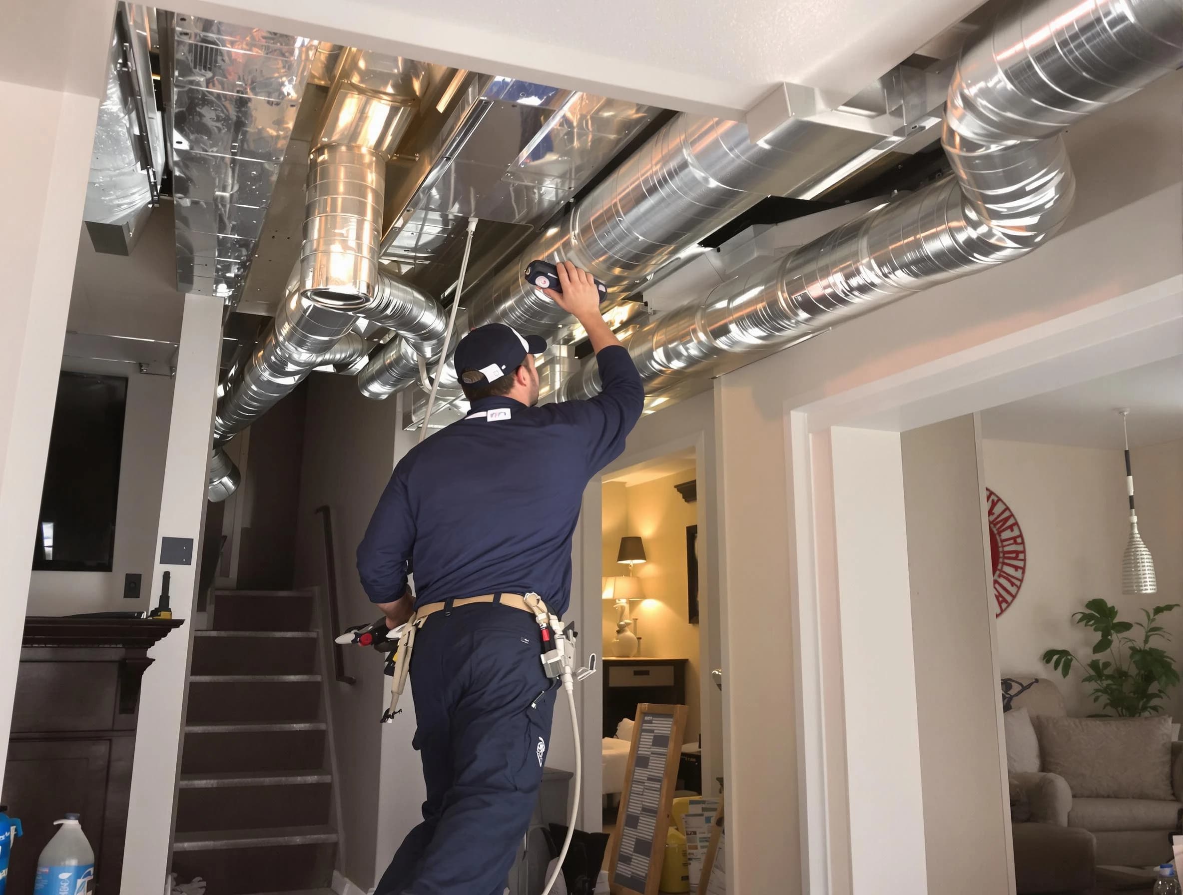 Colonial Heights Air Duct Cleaning expert performing specialized duct cleaning in a mobile home in Colonial Heights