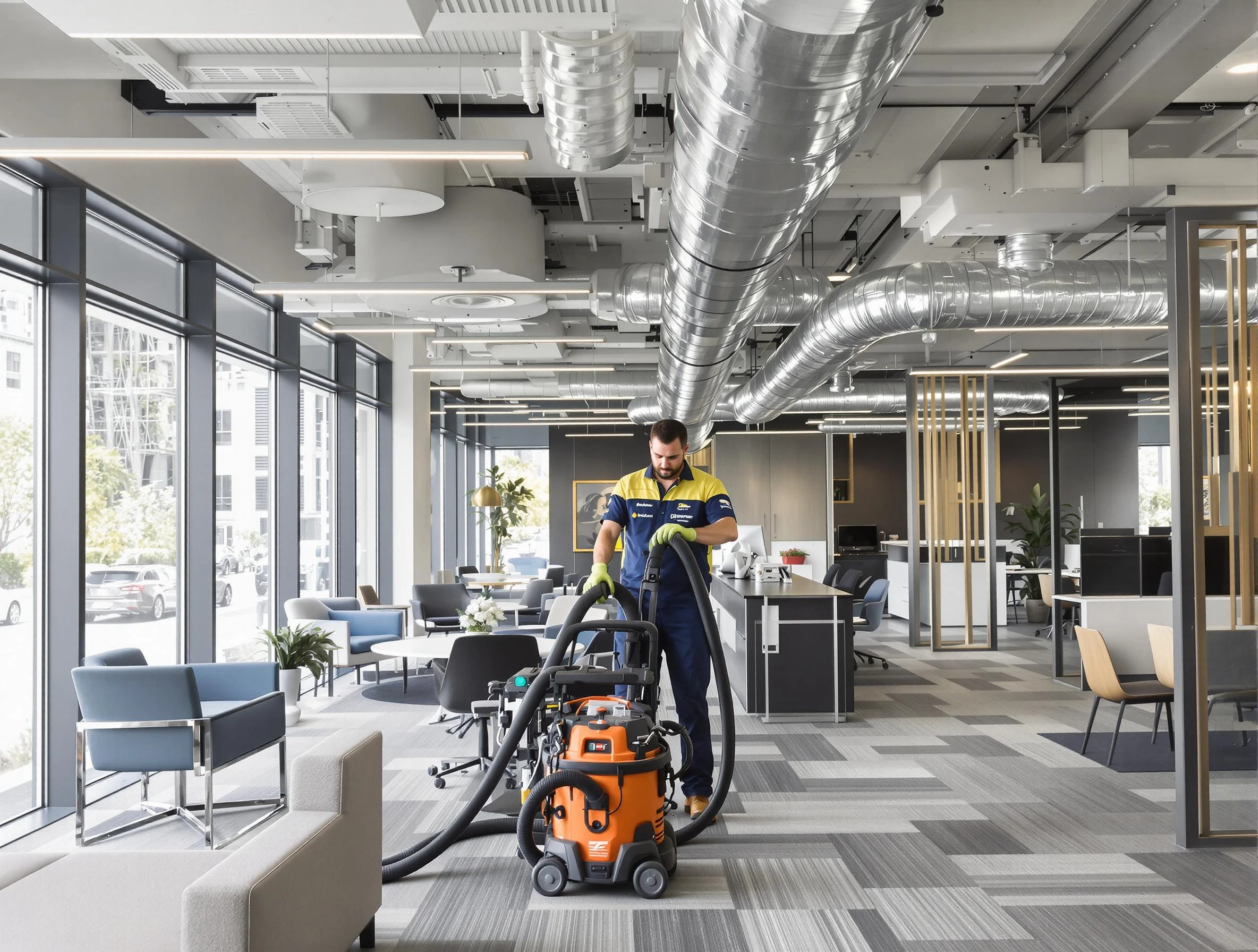 Colonial Heights Air Duct Cleaning team performing thorough commercial duct cleaning at a Colonial Heights business center
