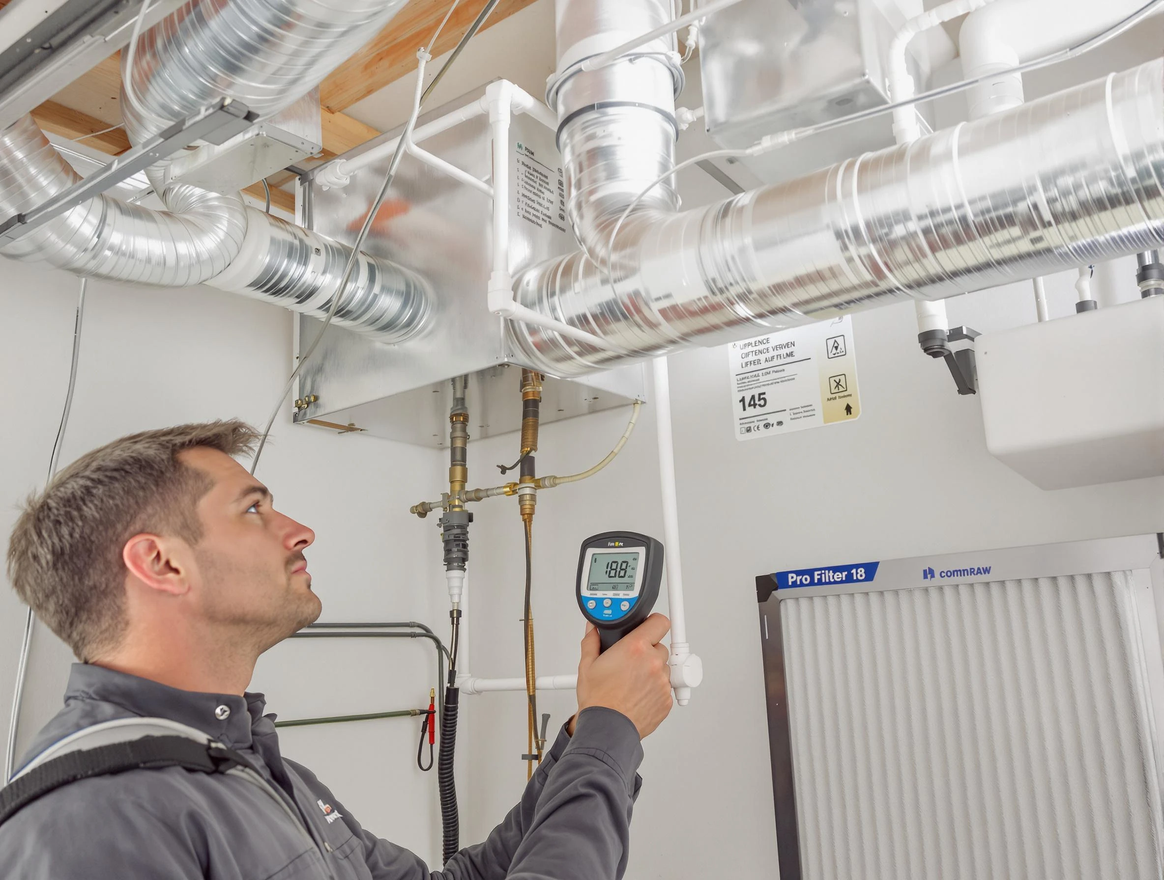 Colonial Heights Air Duct Cleaning expert conducting detailed filter system inspection using diagnostic tools in Colonial Heights